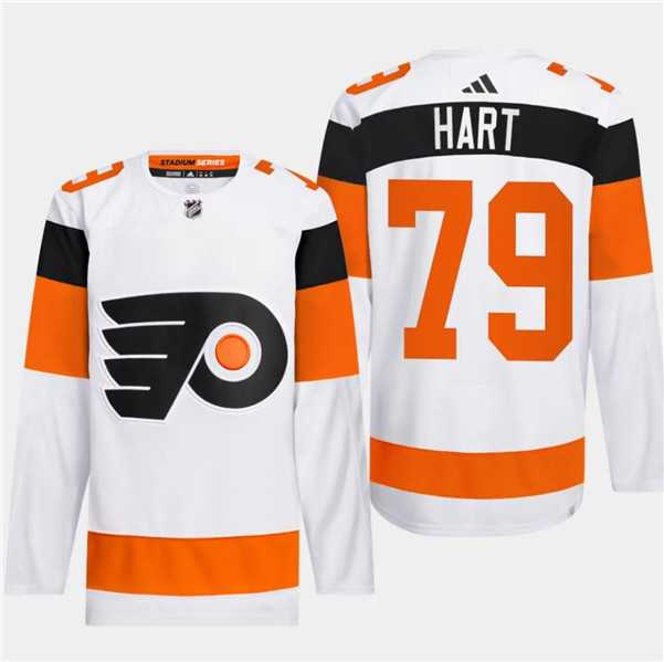 Mens Philadelphia Flyers #79 Carter Hart White 2024 Stadium Series Stitched Jersey Dzhi